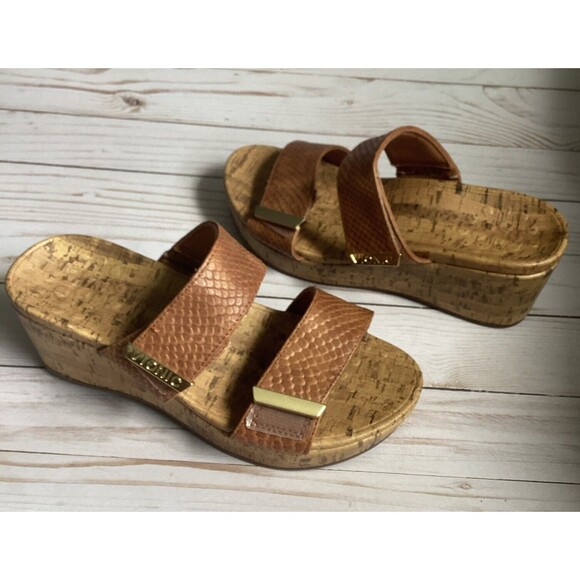 Vionic Pepper Wedge Women’s Leather Sandals Brown W/Gold Accents Size 7 - Picture 3 of 7